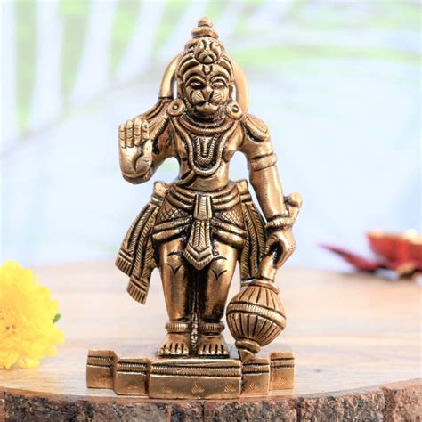 Brass hanuman idol standing hanuman ji murti small for home decor pooj ...