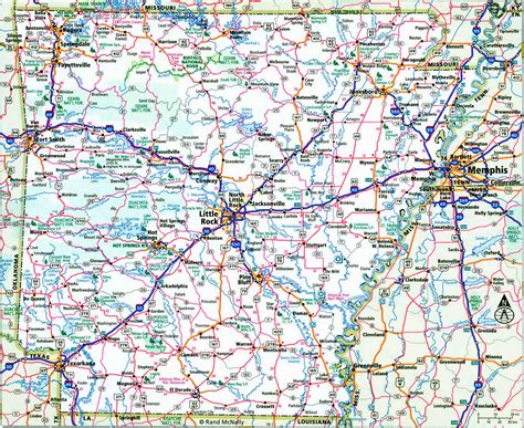 Detailed map of the interstate highways of Arkansas I-30, I-40, I-49, I ...