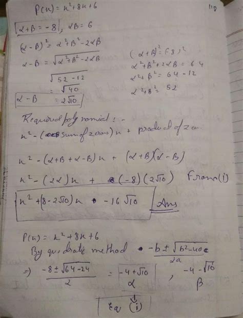 If alpha and beta are the zeroes of polynomial x^2 + 8x + 6 . Form a ...