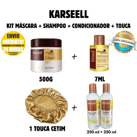 Karseell ORIGINAL Mask Kit 500g + Shampoo + Conditioner 250ml + Oil 7ml + Touca satin anti ...