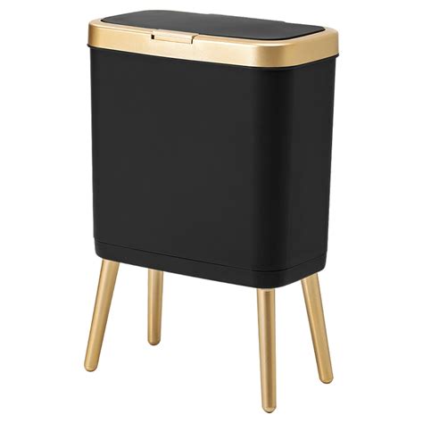 Procade Office Trash Can with Lid, Black Bathroom Trash Can with Gold ...