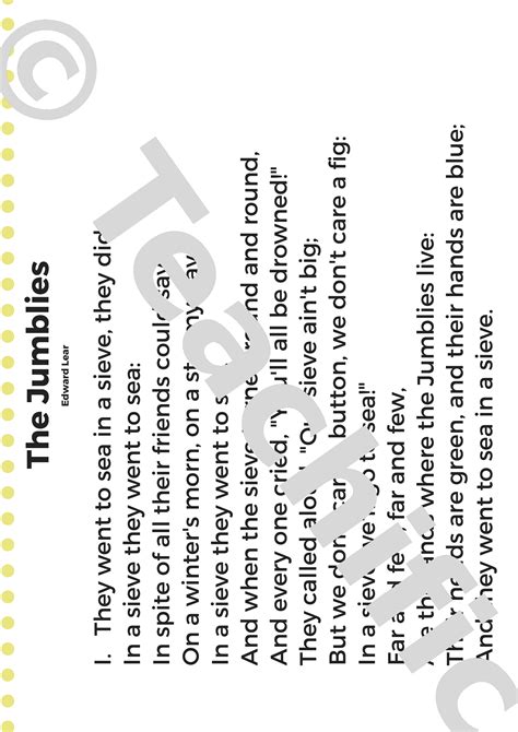Poems: The Jumblies Yrs 2-5 - Edward Lear | Teachific