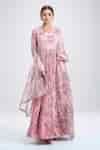 Buy Pink Chiffon Embroidery V-neck Floral Print Anarkali With Dupatta ...