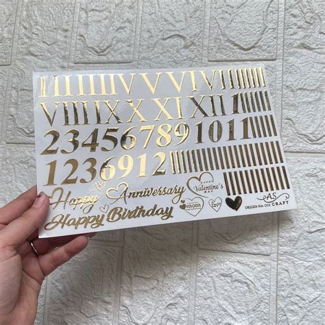Roman And English Numbers Embossed Sticker Sheet