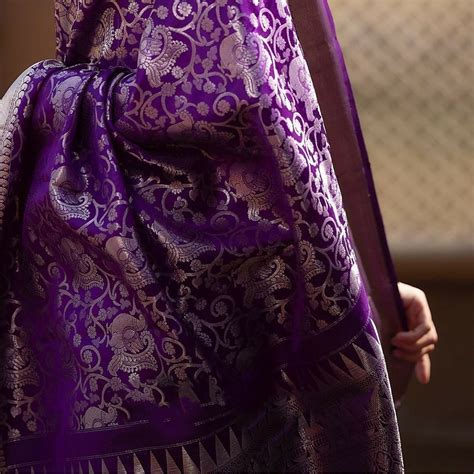 Purple Banarasi Silk Saree with Rich Silver Jacquard & Matching ...