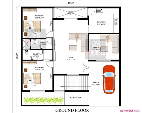 40x40 Feet Modern North Facing House Plan 2bhk - 2DHouses - Free House ...