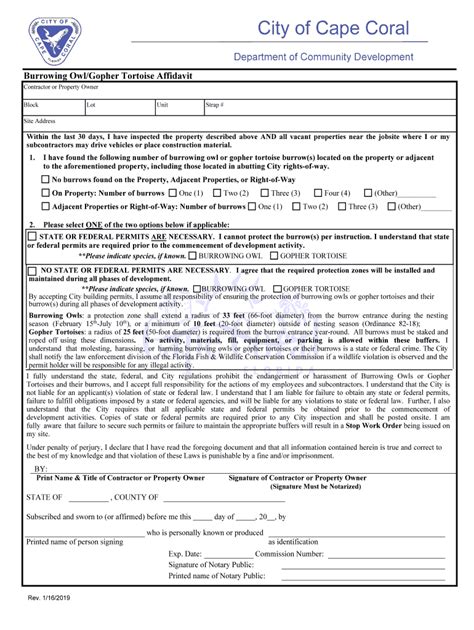 Cape Coral Burrowing Owl Affidavit 2019-2025 Form - Fill Out and Sign ...
