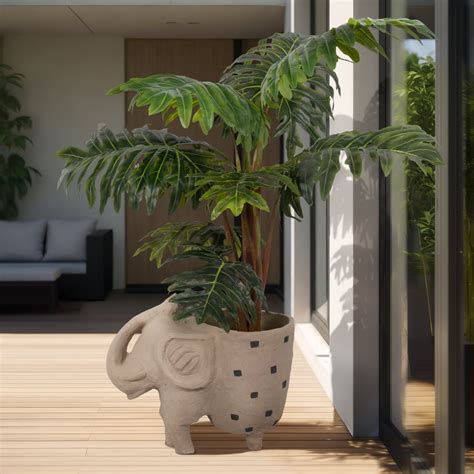 Dakota Fields Ivory 25" Paper Mache Elephant Planter - 25" x 14" x 21 ...