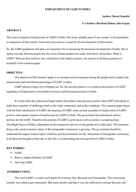Employment OF LGBT IN India - EMPLOYMENT OF LGBT IN INDIA Author ...