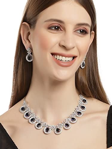 Buy Karatcart Silver Tone Blue American Diamond Studded Necklace Set ...
