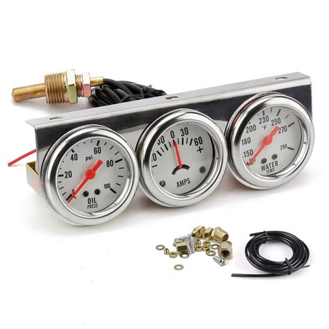 2" 52mm Chrome Panel 3in1 Car Meter Oil Pressure Fahrenheit Water Temp ...