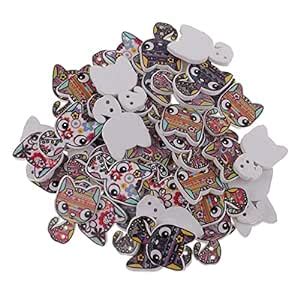 Enakshi 50Pcs Vintage Cat Wood Button 2 Hole for Baby Kids Children ...