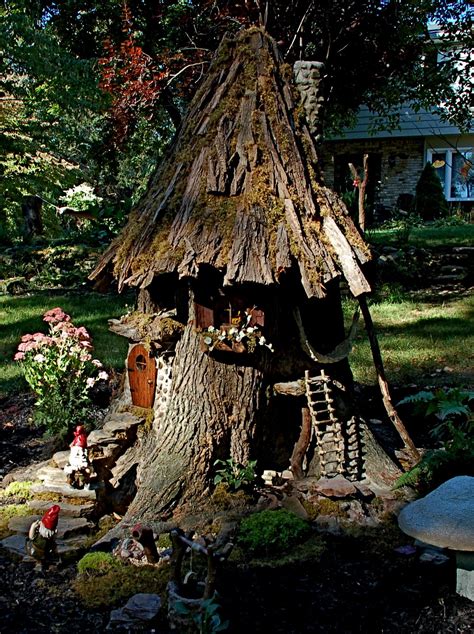 7 foot Gnome house from old tree trunk | Fairy garden ideas enchanted ...
