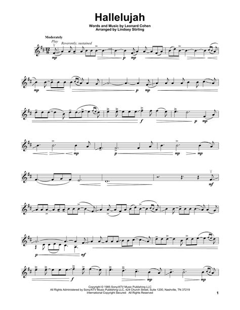 Lindsey stirling hallelujah sheet music and printable pdf music notes ...