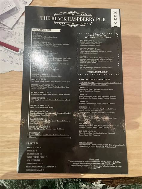 Black Raspberry Pub Menu - Updated November 2025