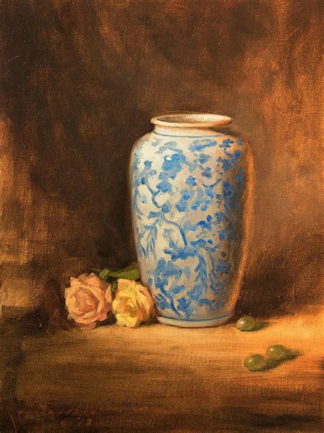 "Vase With Roses": Light Brown Oil Painting by Amit Srivastava ...