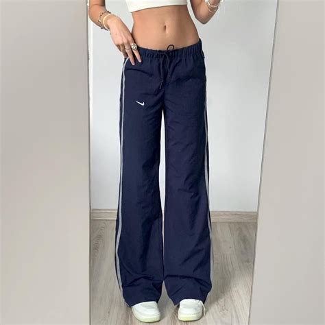 Nike vintage 00’s navy grey stripe baggy track pants... - Depop | Track ...