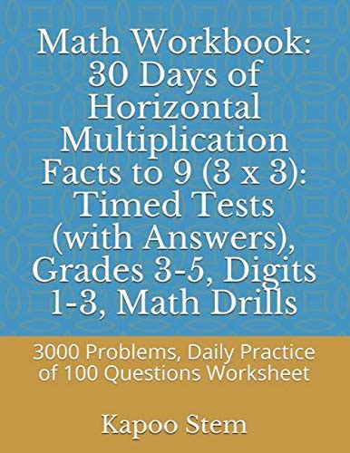 Math Workbook: 30 Days of Horizontal Multiplication Facts to 9 (3 x 3 ...