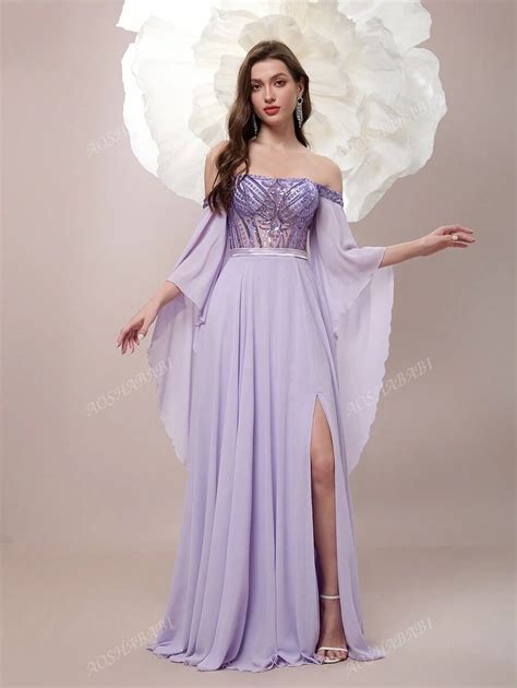 Vestido de noche elegante con abertura, falda de trompeta, hombros ...