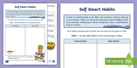 Self Smart Habits - Mental Health Week School Activities