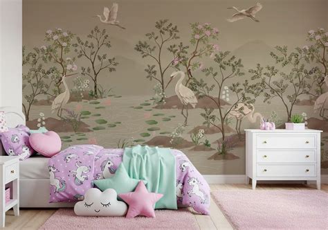 Ethereal Water Bloom Wall Mural - Chinoiserie Design
