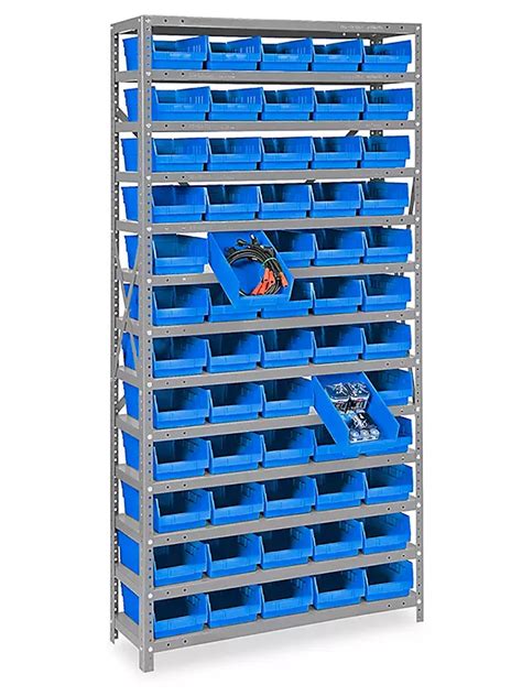 Shelf Bin Organizer - 36 x 12 x 75" with 7 x 12 x 4" Blue Bins H ...