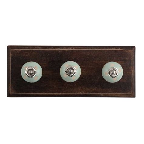 Sage Green Etched Dot Ceramic Wooden Hooks