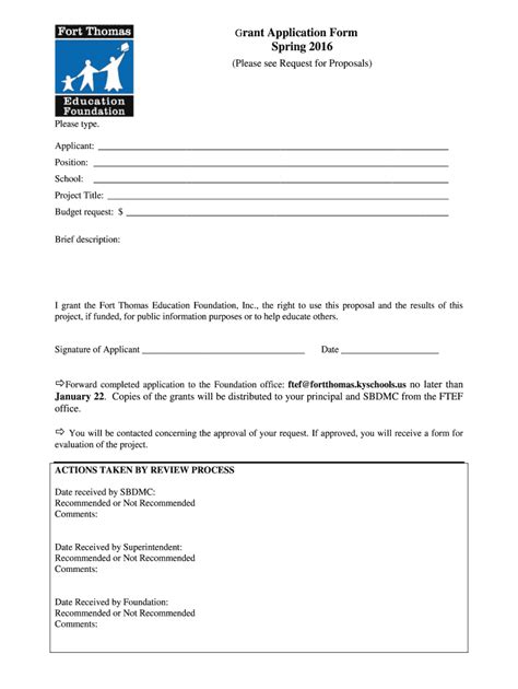 Fillable Online fortthomas kyschools Grant Application Form Spring 2016 ...