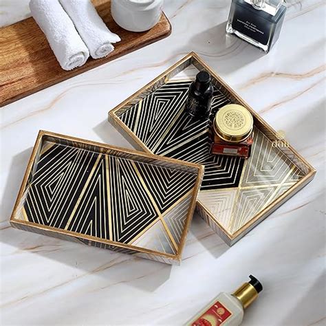 DULI Set of 2 MDF Wood Square Trays Enamel Coated|Rectangle Trays Set ...