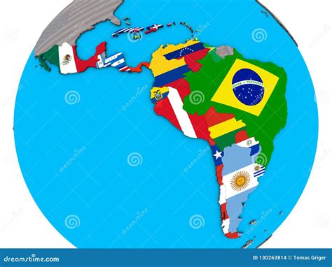 Latin America with Flags on 3D Map Stock Illustration - Illustration of hispanic, national ...