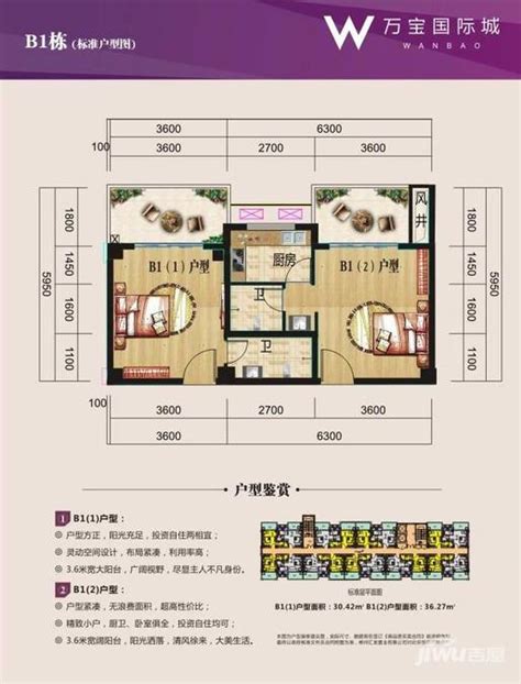 郴州汇龙万宝国际城万宝国际城户型图 B1栋标准户型 一房一厅一卫+一阳台 30.42㎡/36.27㎡户型图_首付金额_1室1厅1卫_30.42 ...