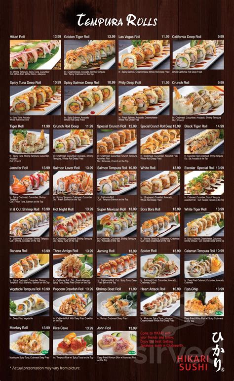 Hikari Sushi Chatsworth menu in Chatsworth, California, USA