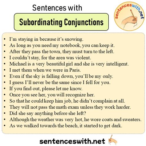 Image result for Subordinating Conjunctions Examples Sentences