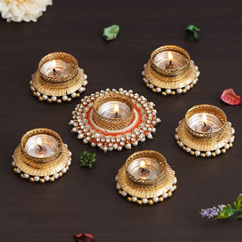 eCraftIndia Set of 6 Round Shaped Diamond Beads and Pearls Decorative