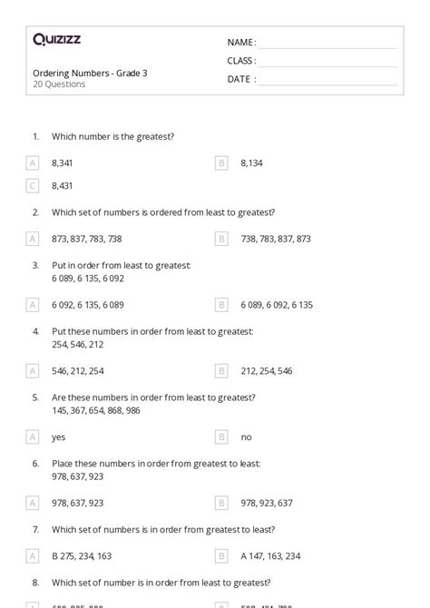 Image result for Ordering Numbers Worksheets 3rd Grade