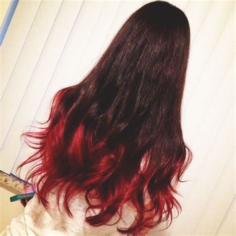 Long curly hair. Love the red ends! | Red hair tips, Black red hair ...