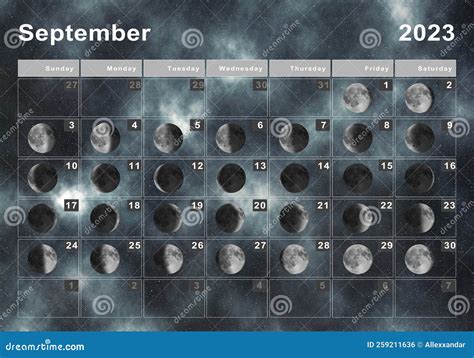 September 2023 Lunar Calendar, Moon Cycles Stock Illustration - Illustration of organizer ...
