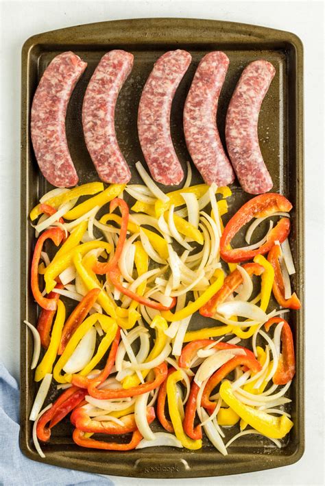 Oven Roasted Bratwurst with Peppers and Onions - Recipe by Blackberry Babe