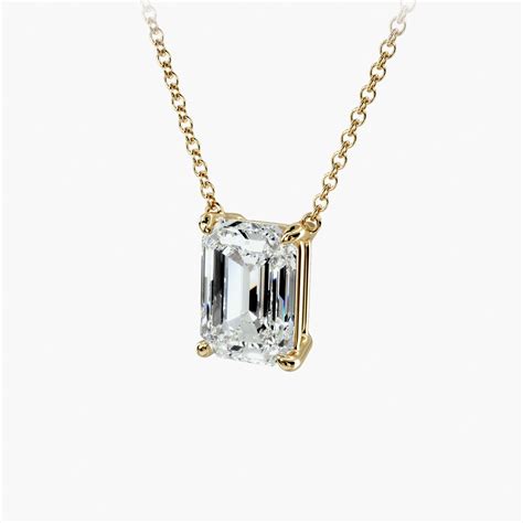 14K Yellow Gold Emerald Cut Shape Diamond Solitaire Pendant (Mounting ...