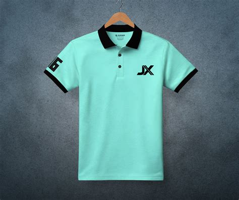 Pale Turquoise cotton polo t shirt — Black Collar & JX Logo | Juxar