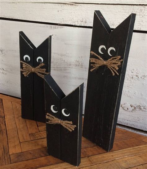 Black Cats, Halloween Decor, Wooden Cats, Primitive Halloween Decor ...
