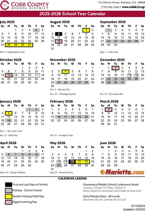 Cobb County School Calendar 2025-2026 | Marietta.com