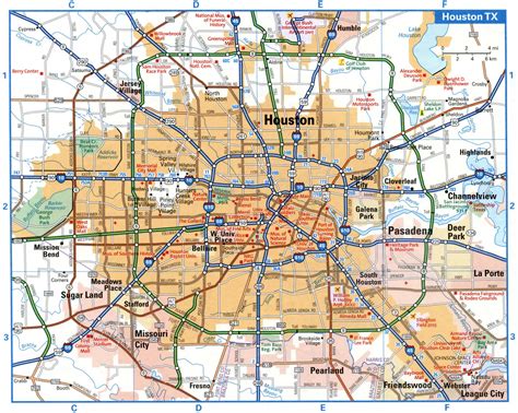 Houston city interstate highway map road free toll I10, I45, I69, I610 - US