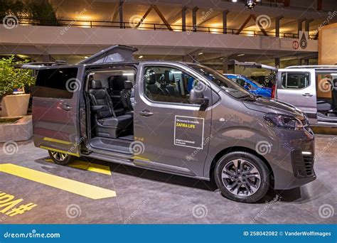 Opel Zafira Life Camper Van at the Autosalon Motor Show. Brussels, Belgium - January 9, 2020 ...