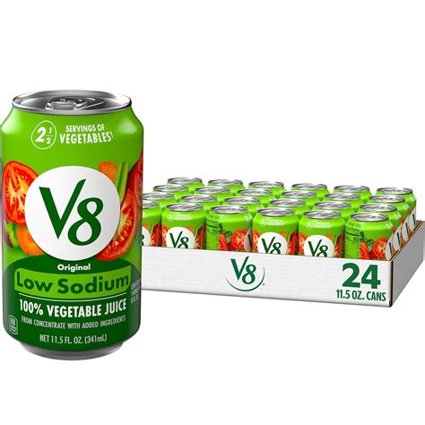 V8 Low Sodium Original 100% Vegetable Juice, 11.5 fl oz Can (24 Pack ...