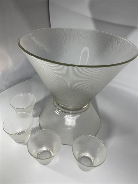 Federal Glass Norse Punch Bowl Set With Stand and Four Glasses by Federal Glass Mid Century ...