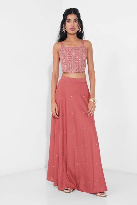 Pink Embroidered Sleeveless Top & A-line Skirt Festive Set - Selling ...
