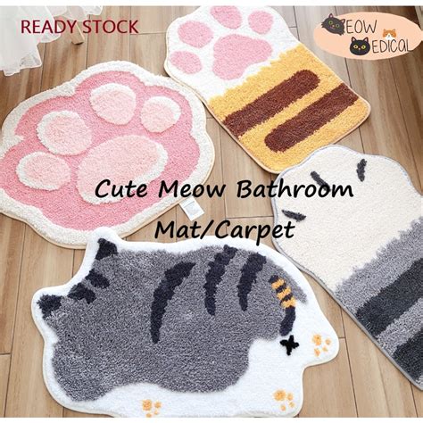 *READY STOCK* Cute Meow Paw Bathroom Mat/Bedroom Mat Carpet/Cat Bath ...