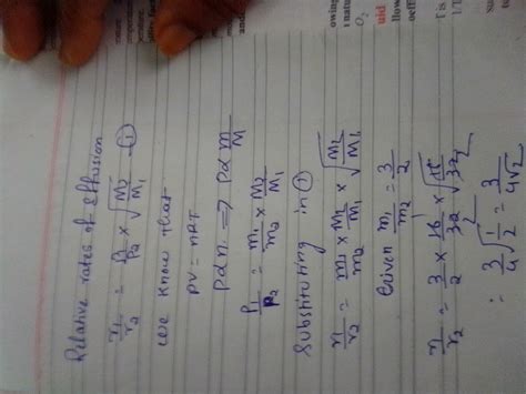 Calculate relative rate of effusion of o2 to ch4 through a container ...