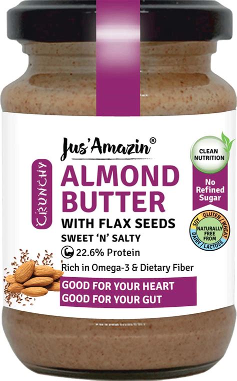 Buy JUS AMAZIN CRUNCHY ALMOND BUTTER WITH FLAXSEEDS-200G|CLEAN ...